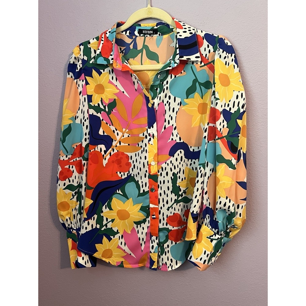 BTFBM Multicolor Colorful Floral Artsy Blouse Top Size Small